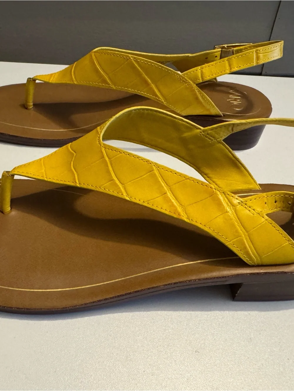 iris Yellow Croc-Texture Thong Slingback Sandals